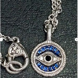 New Judith Ripka Sterling JR line Blue Sapphire Evil Eye Necklace 17" long